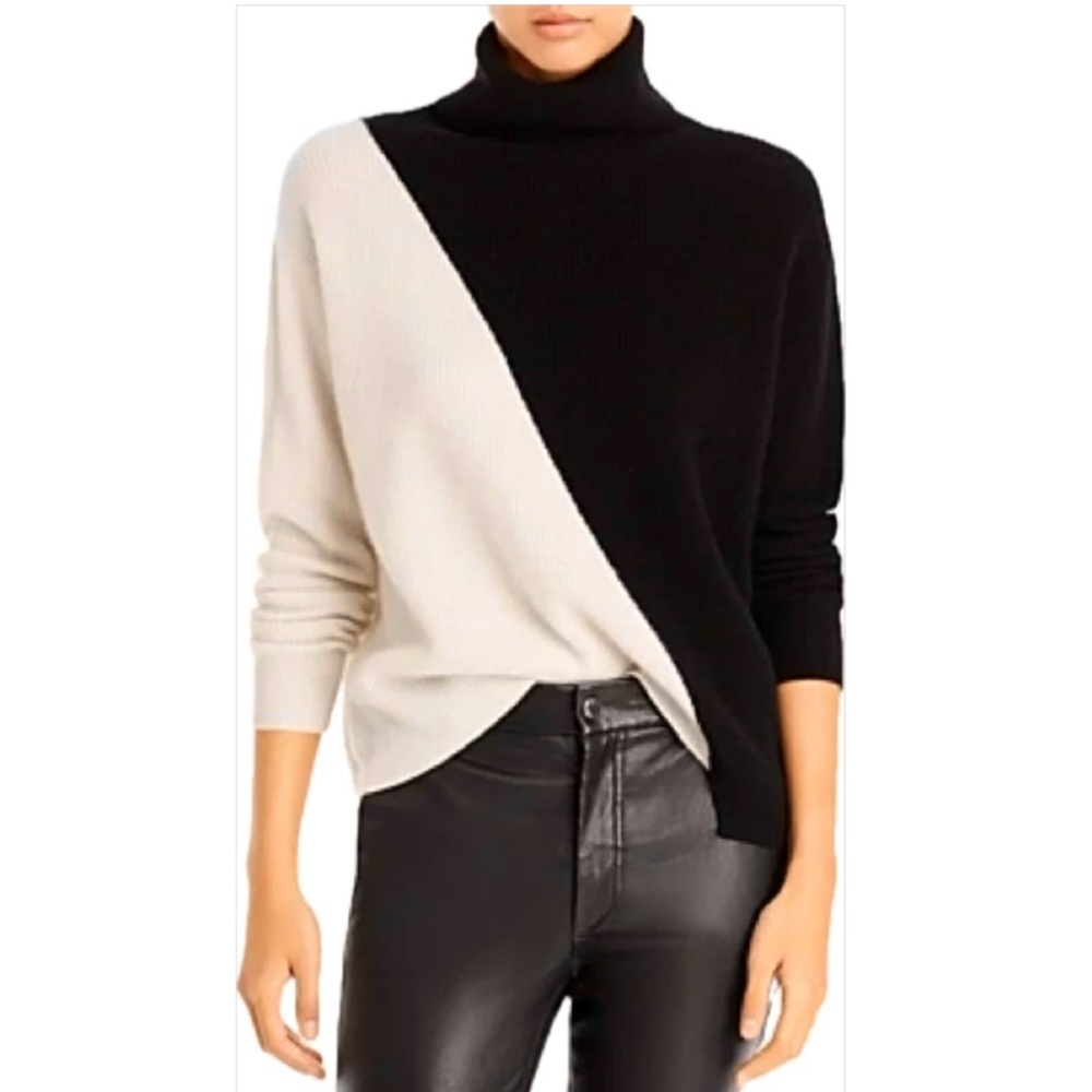 Alice and Olivia Cashmere Jacob Colour Block Turtleneck Sweater XS Black Cream